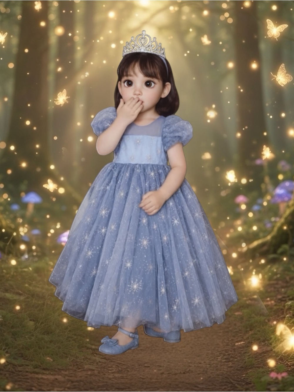 Blue Princess Tulle Dress for Kids - Sparkle Party Gown